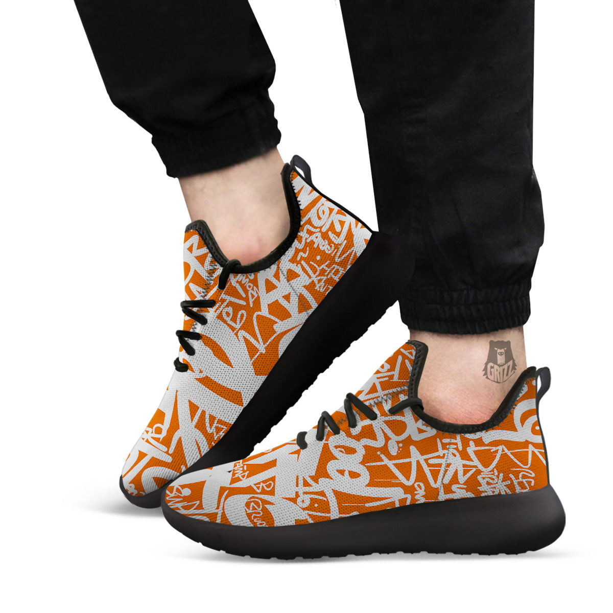 Orange Urban Graffiti Text Print Pattern Black Athletic Shoes-grizzshop