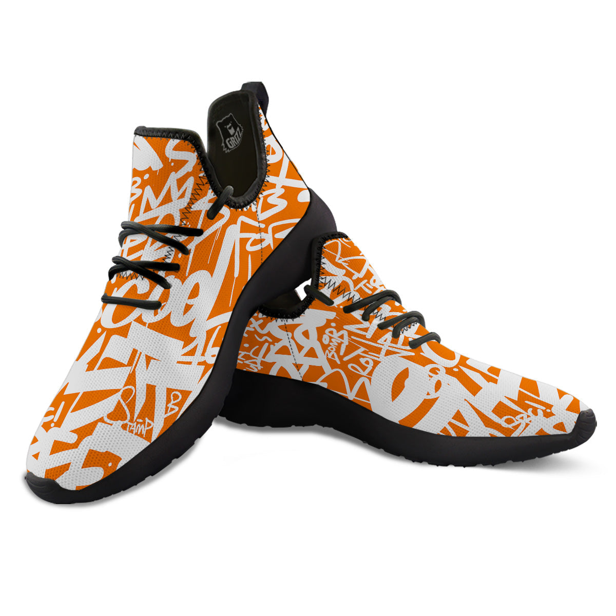 Orange Urban Graffiti Text Print Pattern Black Athletic Shoes-grizzshop
