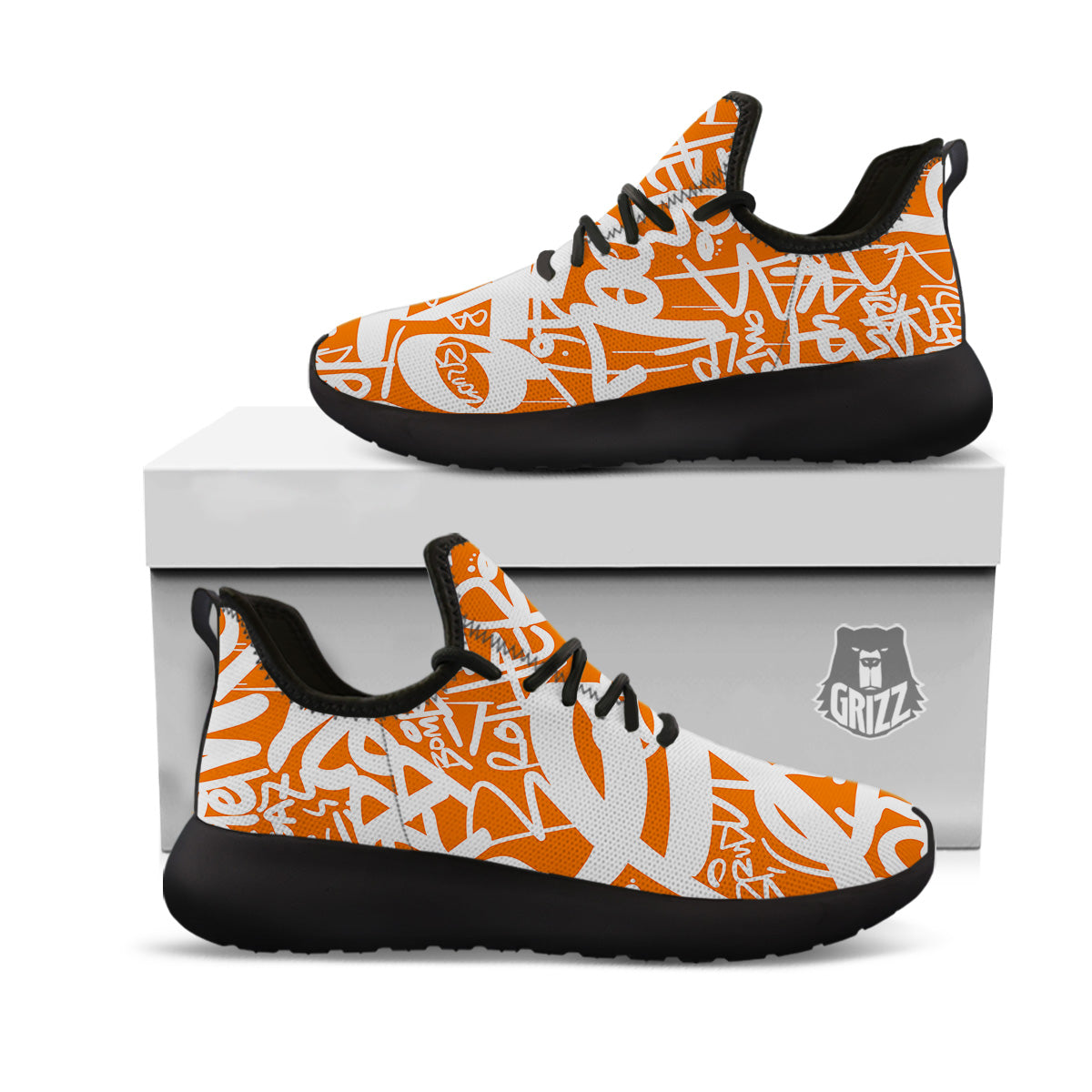 Orange Urban Graffiti Text Print Pattern Black Athletic Shoes-grizzshop
