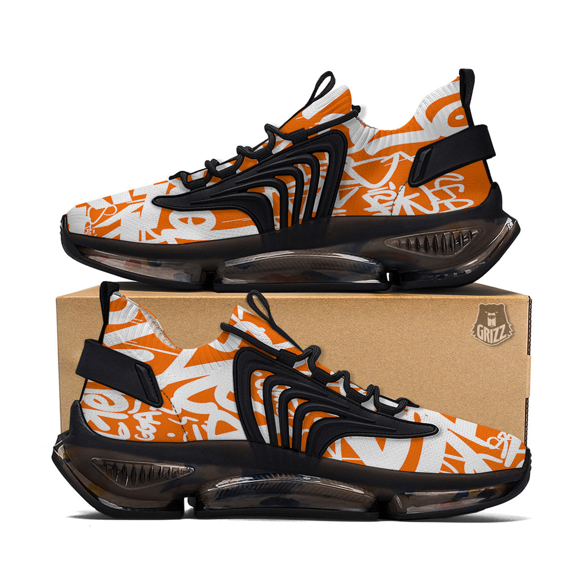 Orange Urban Graffiti Text Print Pattern Black Gym Shoes-grizzshop