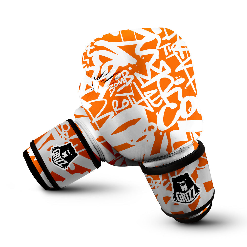 Orange Urban Graffiti Text Print Pattern Boxing Gloves-grizzshop