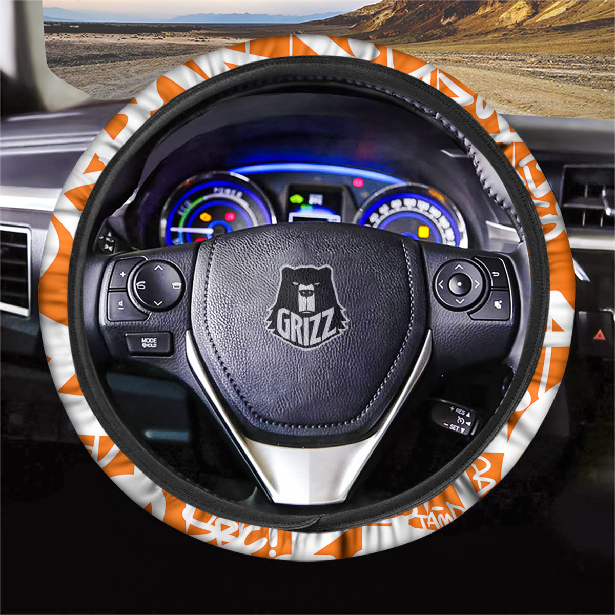 Orange Urban Graffiti Text Print Pattern Car Steering Wheel Cover-grizzshop