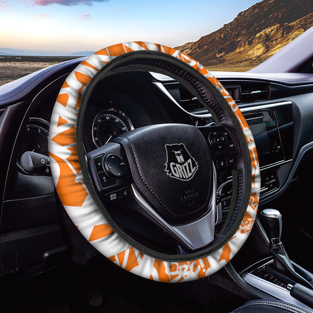 Orange Urban Graffiti Text Print Pattern Car Steering Wheel Cover-grizzshop