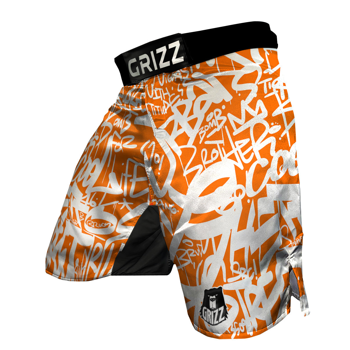 Orange Urban Graffiti Text Print Pattern MMA Shorts-grizzshop