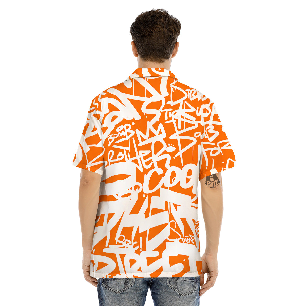 Orange Urban Graffiti Text Print Pattern Men's Hawaiian Shirt-grizzshop