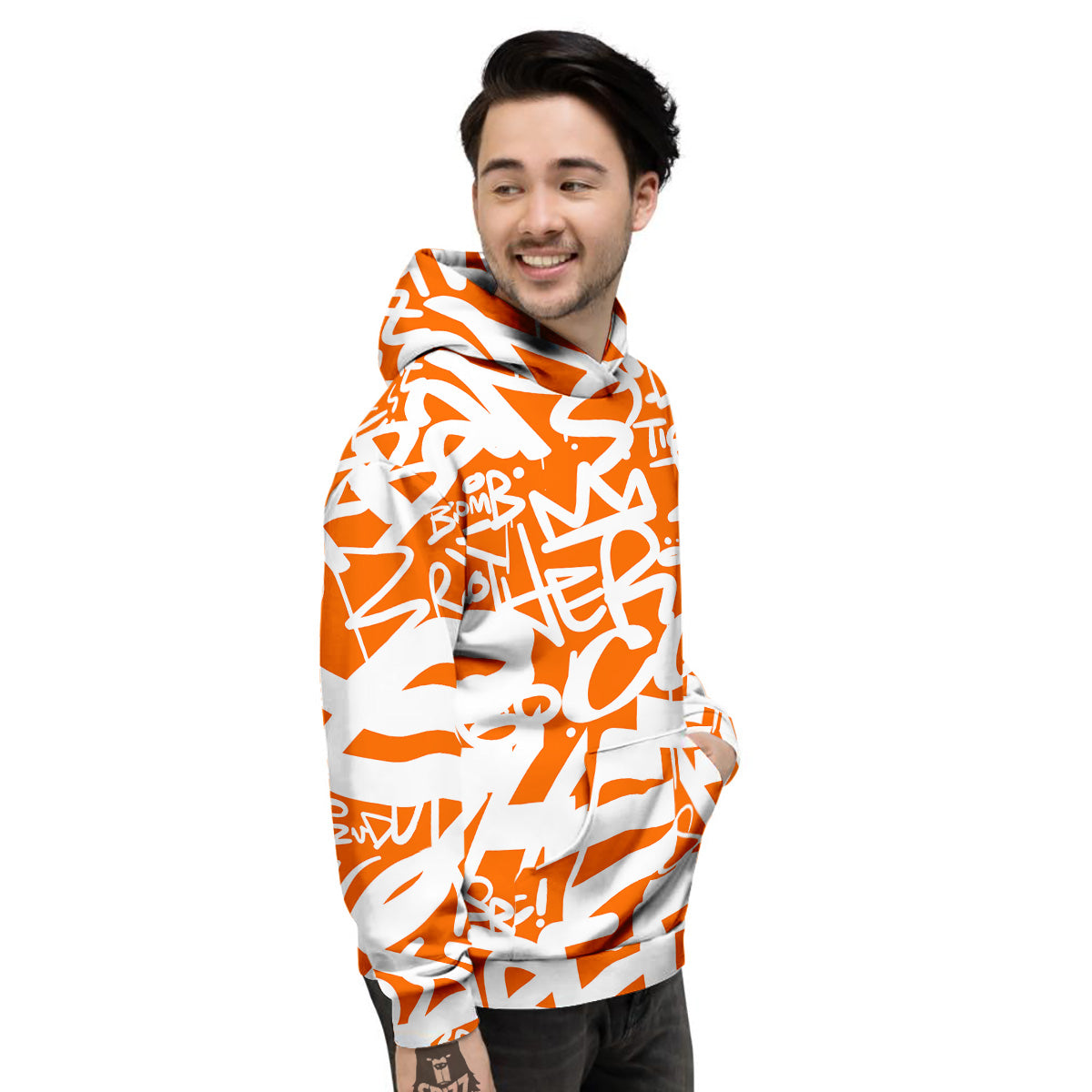Orange Urban Graffiti Text Print Pattern Men's Hoodie-grizzshop