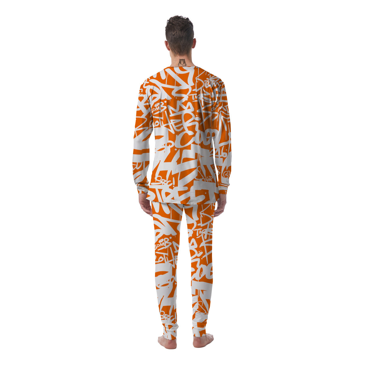 Orange Urban Graffiti Text Print Pattern Men's Pajamas-grizzshop