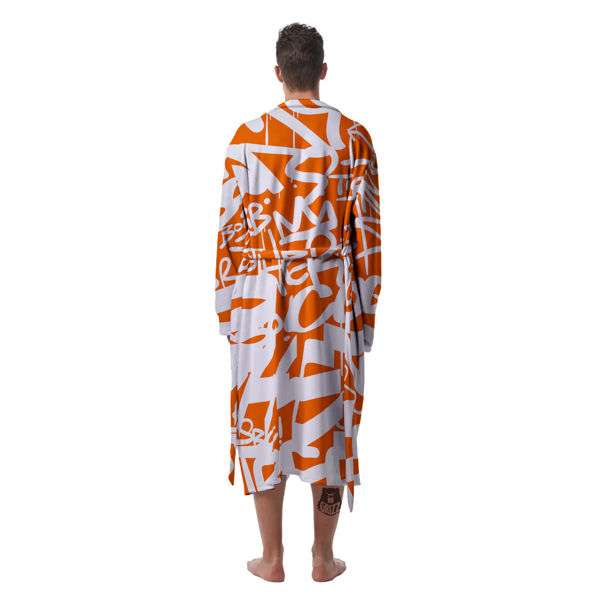 Orange Urban Graffiti Text Print Pattern Men's Robe-grizzshop