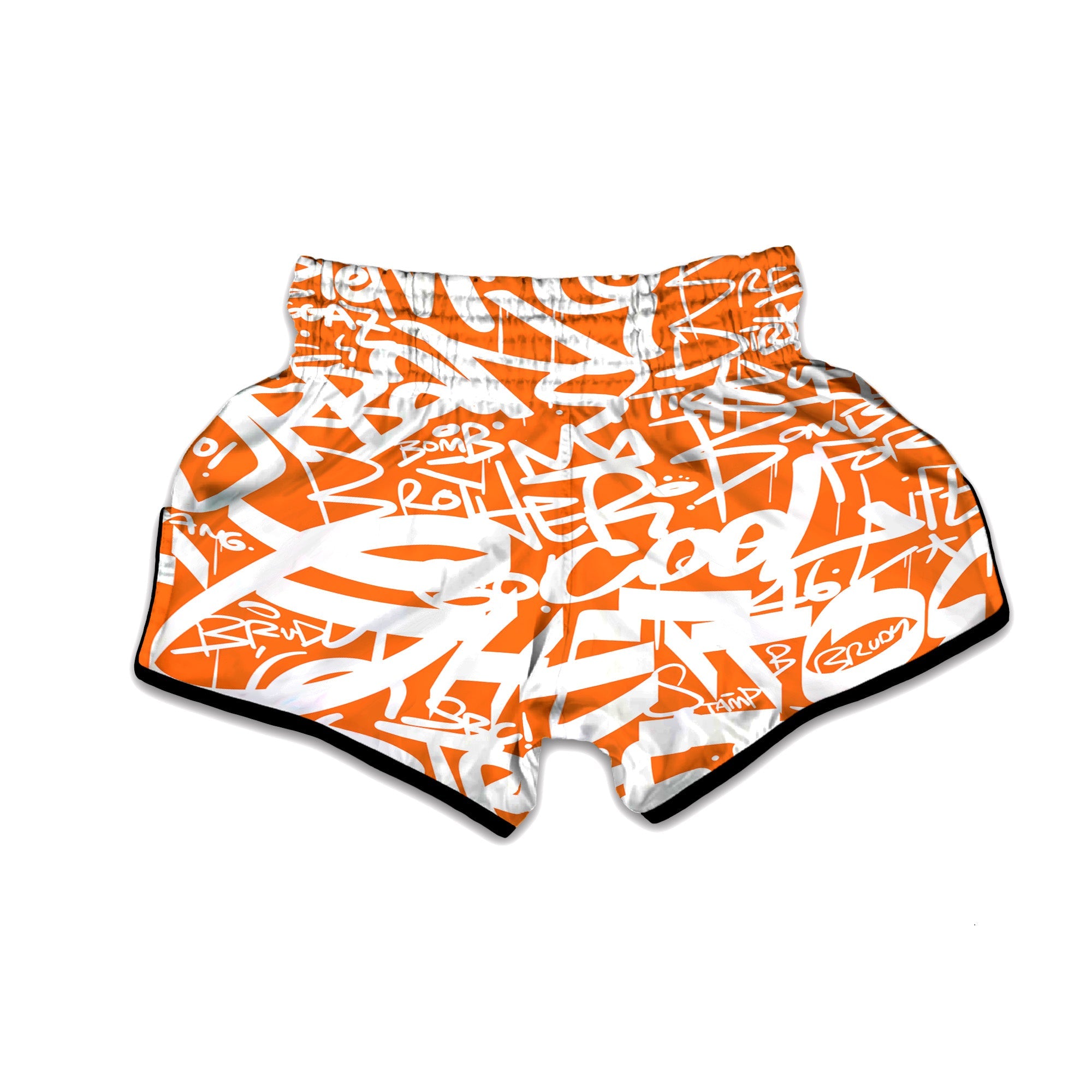 Orange Urban Graffiti Text Print Pattern Muay Thai Boxing Shorts-grizzshop