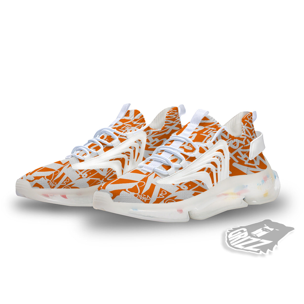 Orange Urban Graffiti Text Print Pattern White Gym Shoes-grizzshop