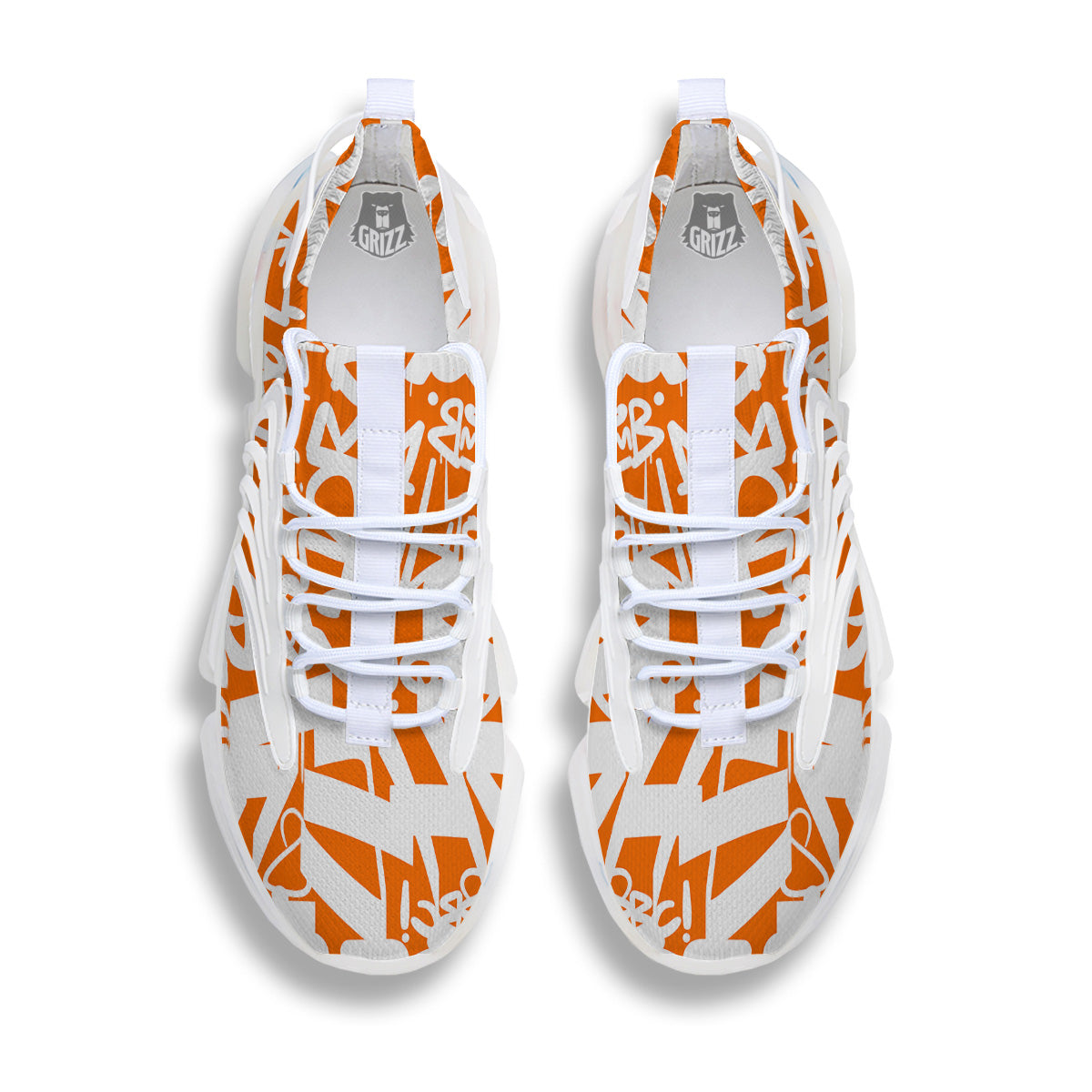Orange Urban Graffiti Text Print Pattern White Gym Shoes-grizzshop