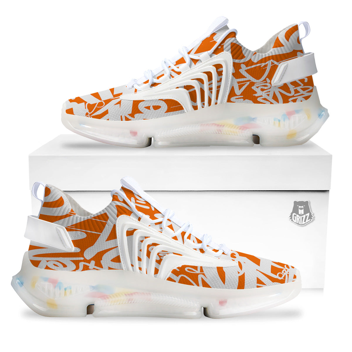 Orange Urban Graffiti Text Print Pattern White Gym Shoes-grizzshop