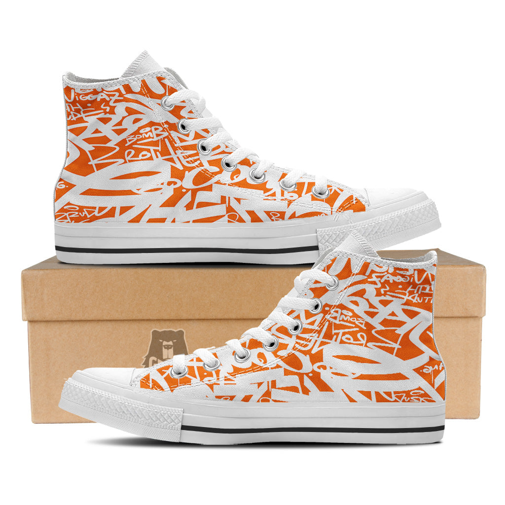 Orange Urban Graffiti Text Print Pattern White High Top Shoes-grizzshop