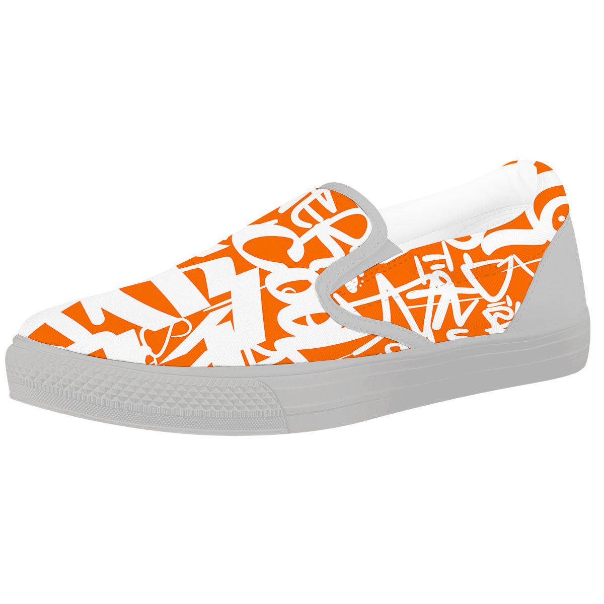 Orange Urban Graffiti Text Print Pattern White Slip On Shoes-grizzshop