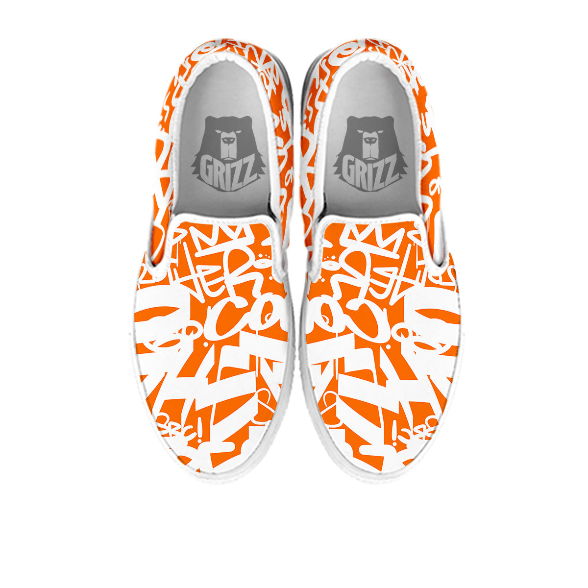 Orange Urban Graffiti Text Print Pattern White Slip On Shoes-grizzshop