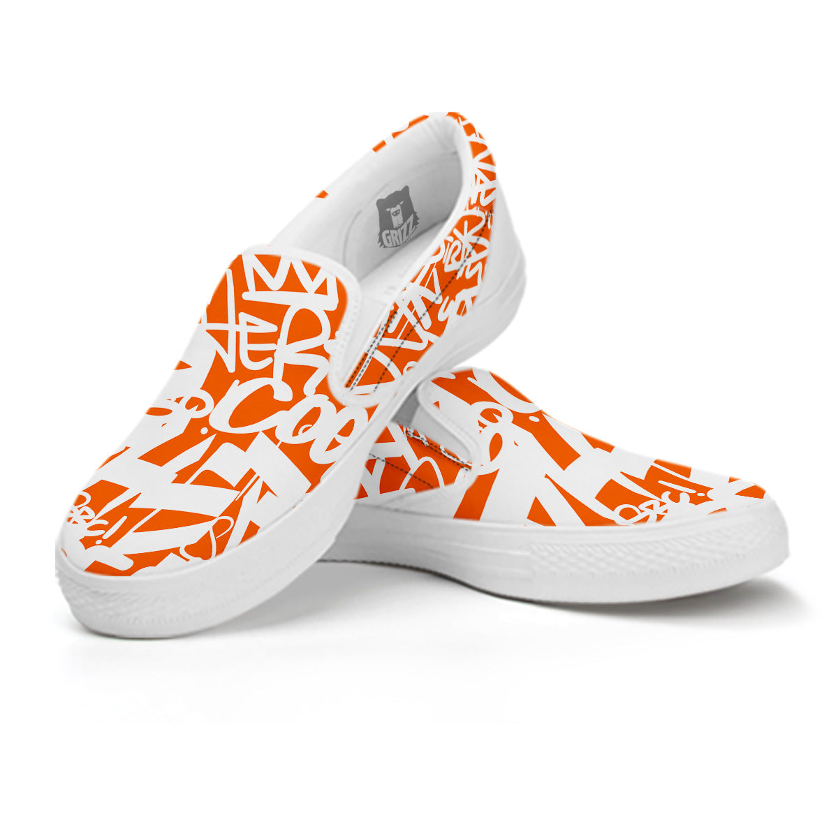 Orange Urban Graffiti Text Print Pattern White Slip On Shoes-grizzshop