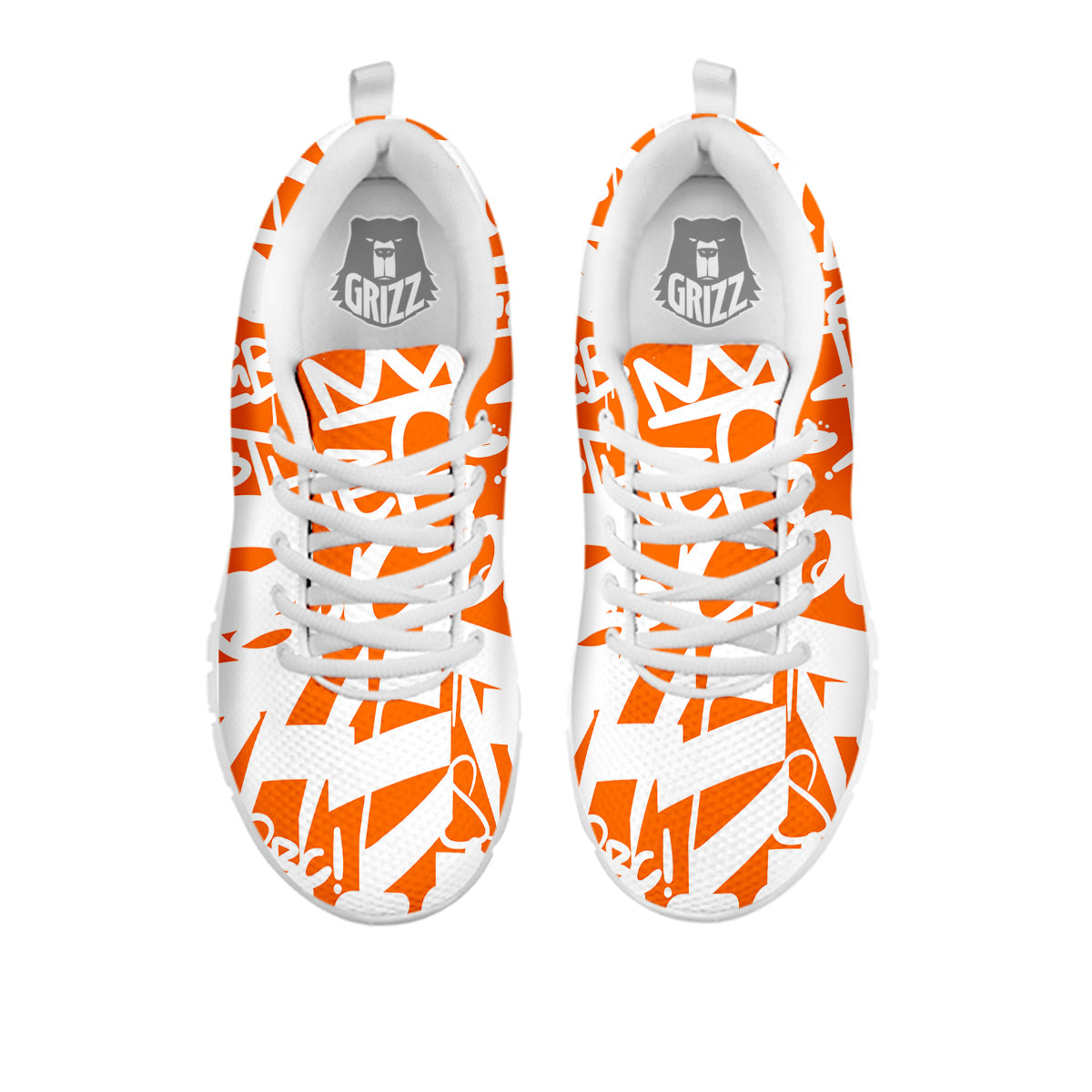 Orange Urban Graffiti Text Print Pattern White Sneaker-grizzshop