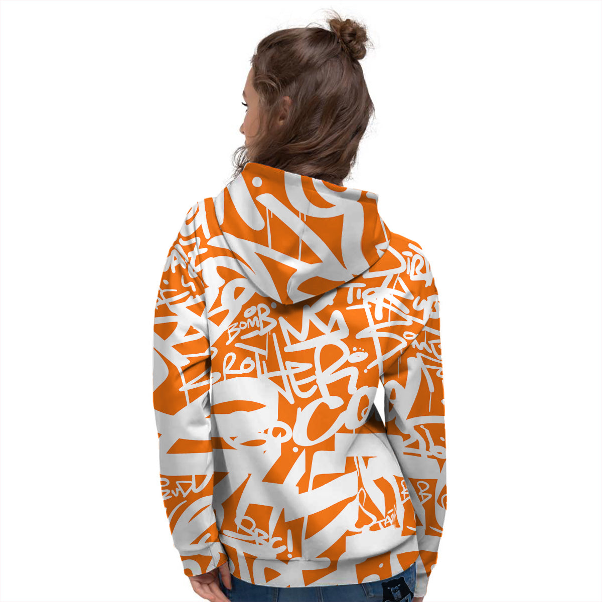 Orange Urban Graffiti Text Print Pattern Women's Hoodie-grizzshop