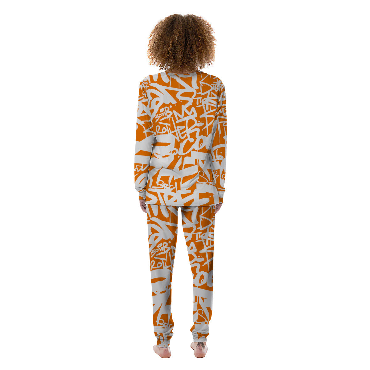 Orange Urban Graffiti Text Print Pattern Women's Pajamas-grizzshop