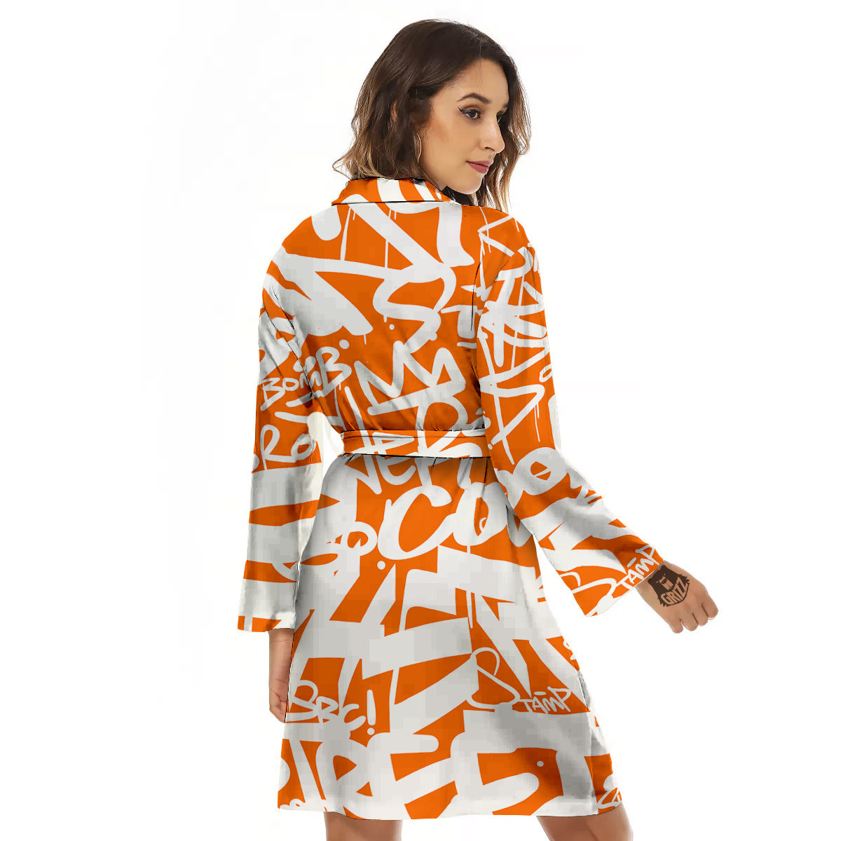 Orange Urban Graffiti Text Print Pattern Women's Robe-grizzshop