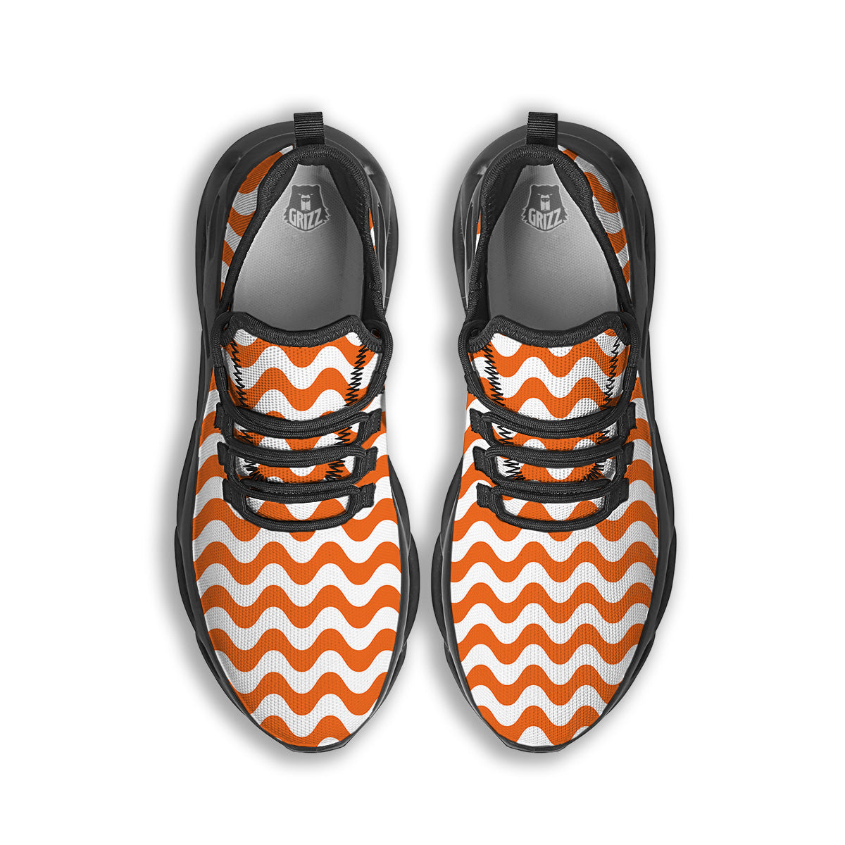Orange Wave Striped Print Black Running Shoes-grizzshop