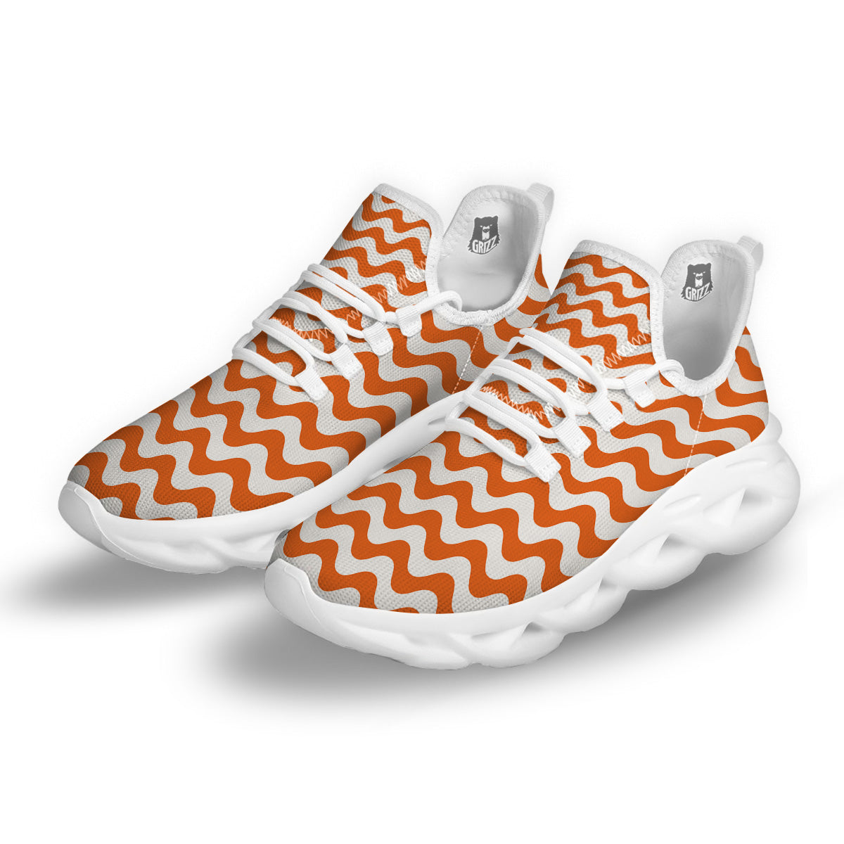 Orange Wave Striped Print White Running Shoes-grizzshop