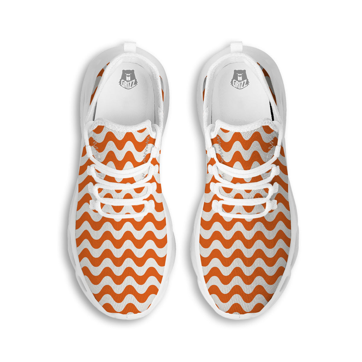 Orange Wave Striped Print White Running Shoes-grizzshop