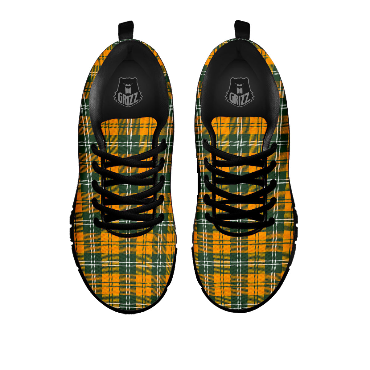 Orange White And Green Plaid Print Pattern Black Sneaker-grizzshop