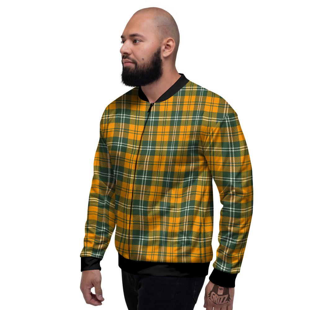Orange White And Green Plaid Print Pattern Men's Bomber Jacket-grizzshop