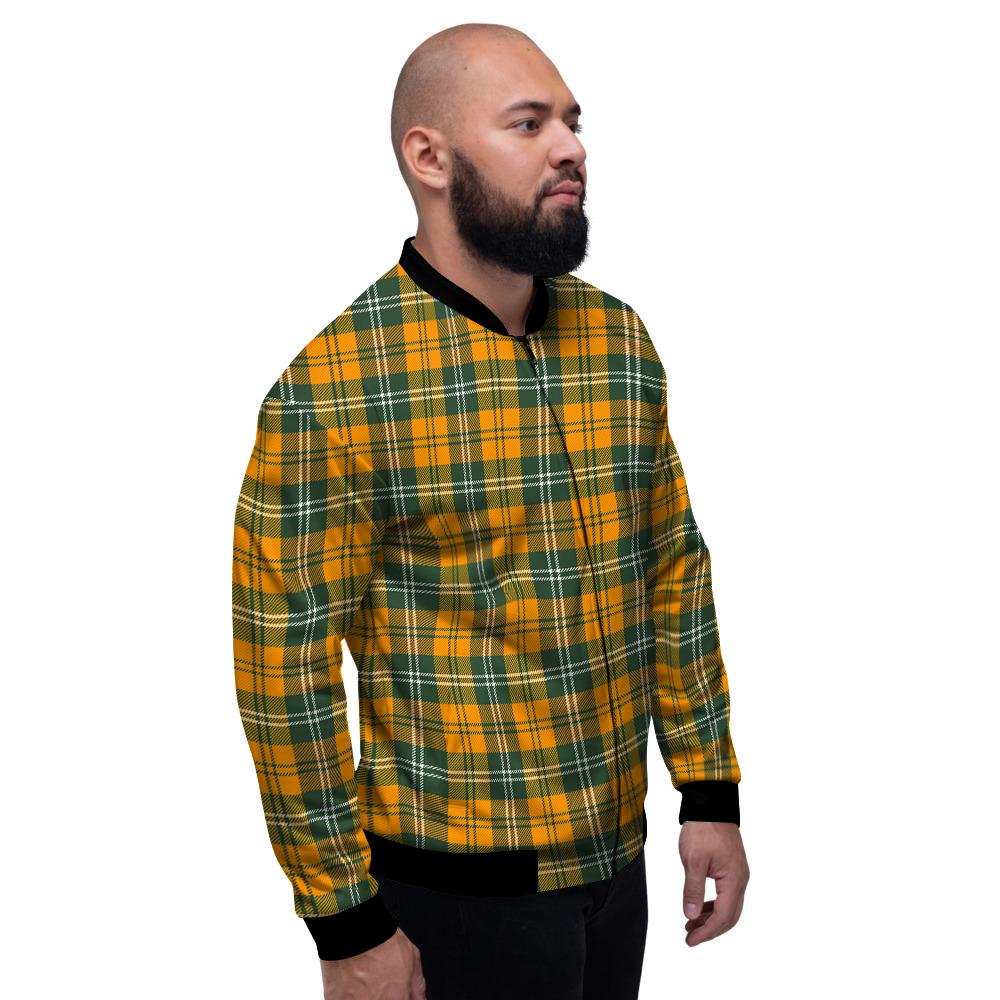 Orange White And Green Plaid Print Pattern Men's Bomber Jacket-grizzshop