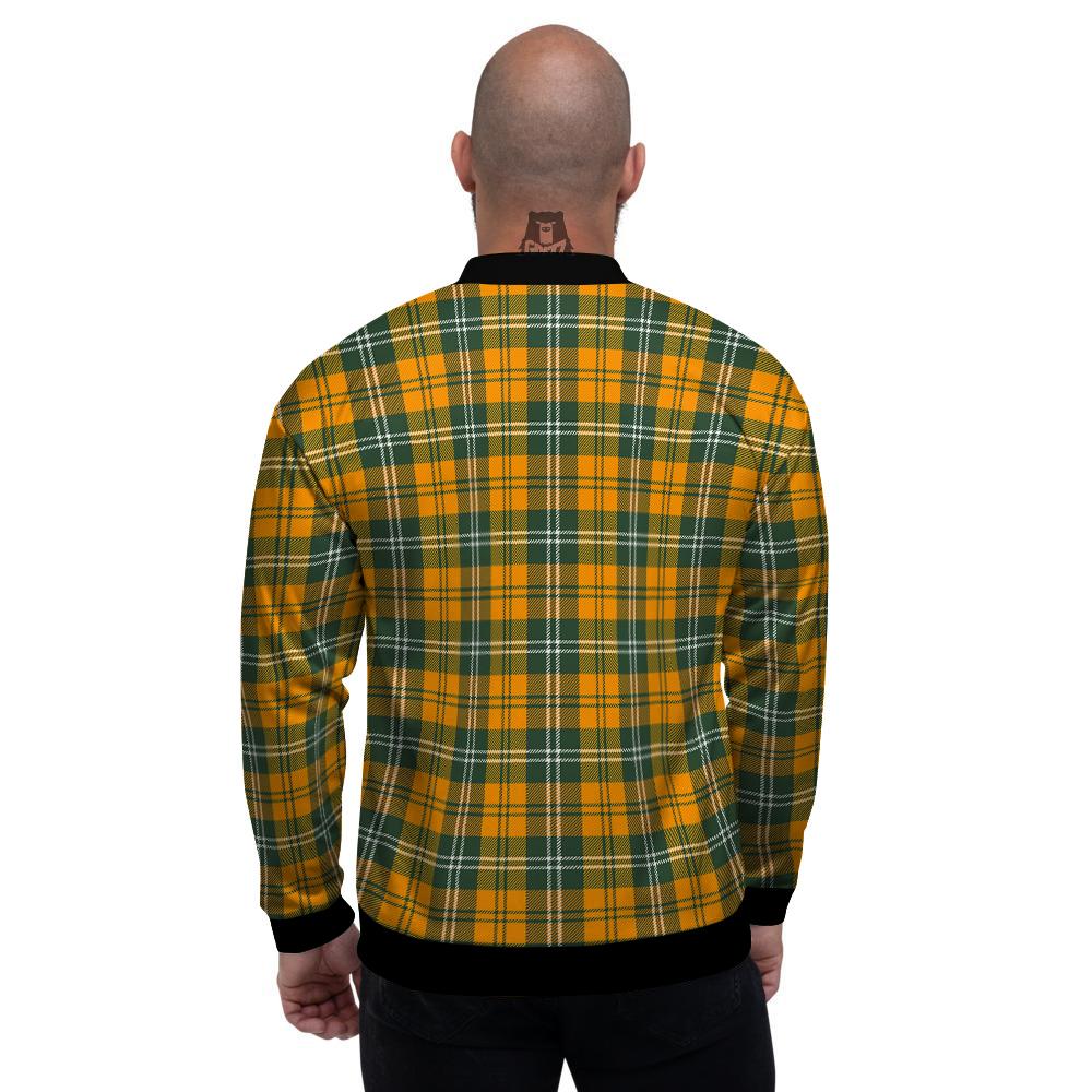 Orange White And Green Plaid Print Pattern Men's Bomber Jacket-grizzshop