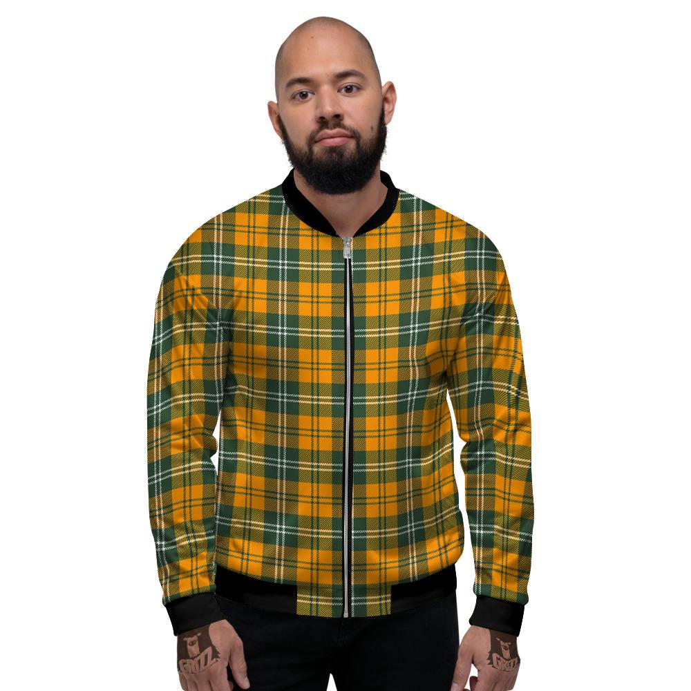 Orange White And Green Plaid Print Pattern Men's Bomber Jacket-grizzshop