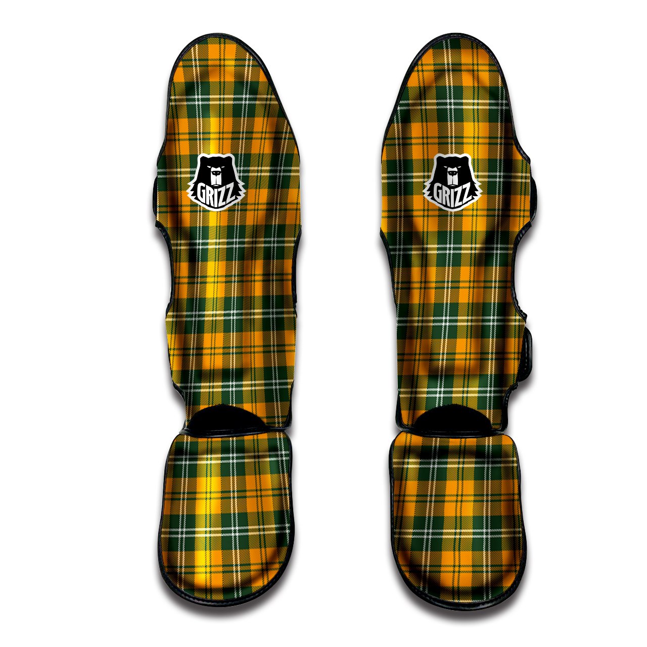 Orange White And Green Plaid Print Pattern Muay Thai Shin Guards-grizzshop