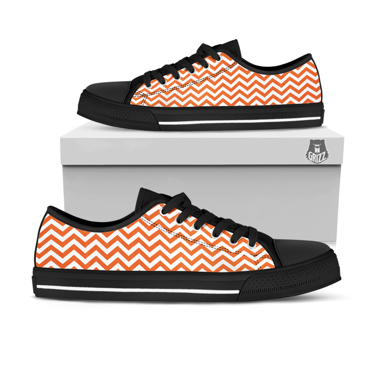 Orange Zigzag Print Pattern Black Low Top Shoes-grizzshop