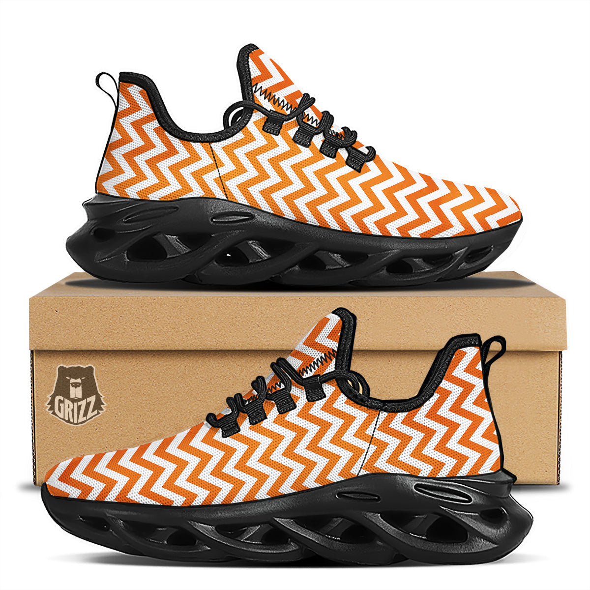Orange Zigzag Print Pattern Black Running Shoes-grizzshop
