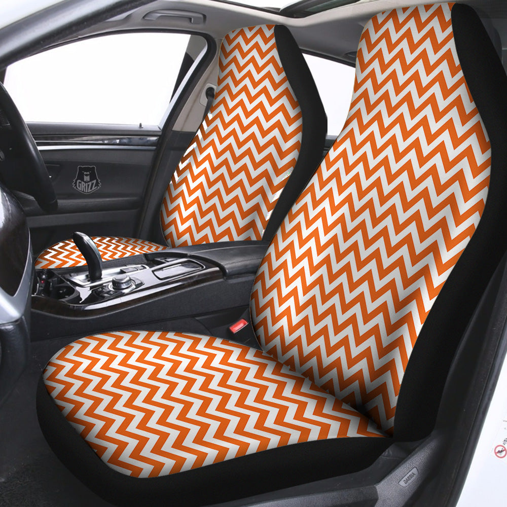 Orange Zigzag Print Pattern Car Seat Covers-grizzshop