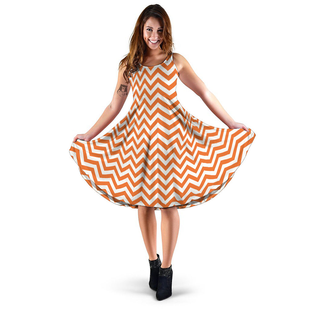Orange Zigzag Print Pattern Dress-grizzshop