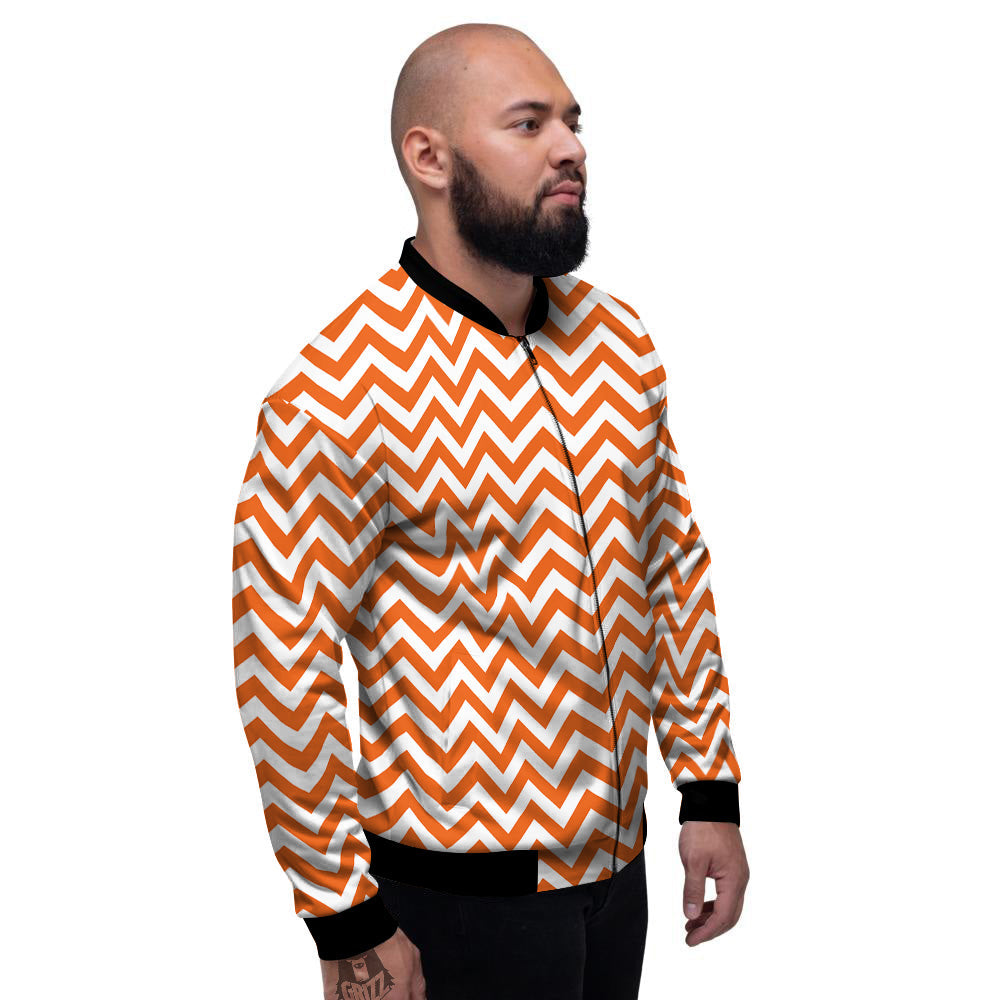 Orange Zigzag Print Pattern Men's Bomber Jacket-grizzshop