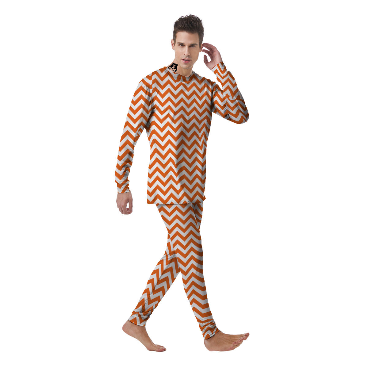 Orange Zigzag Print Pattern Men's Pajamas-grizzshop