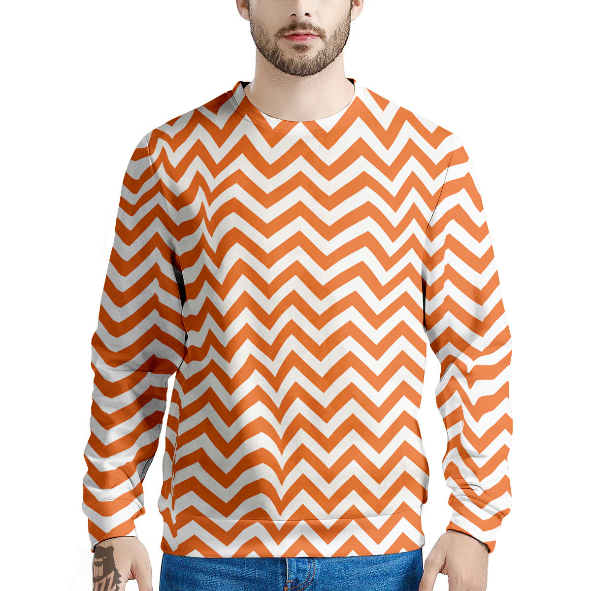 Orange Zigzag Print Pattern Men's Sweatshirt-grizzshop