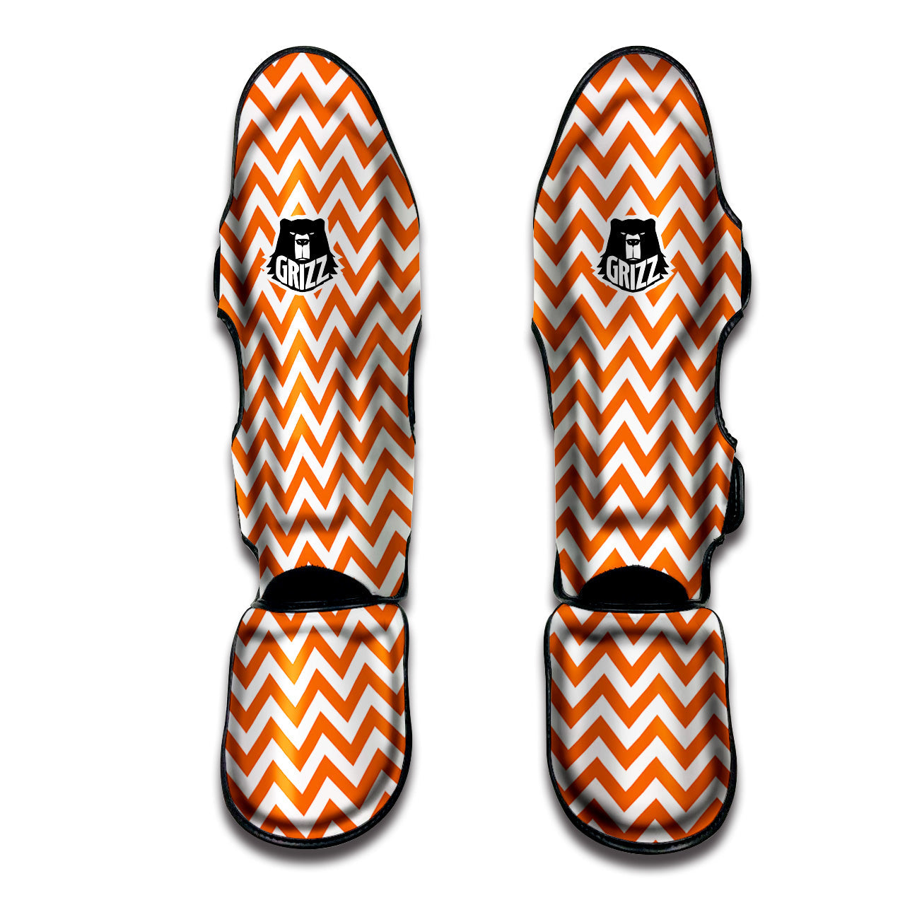 Orange Zigzag Print Pattern Muay Thai Shin Guards-grizzshop