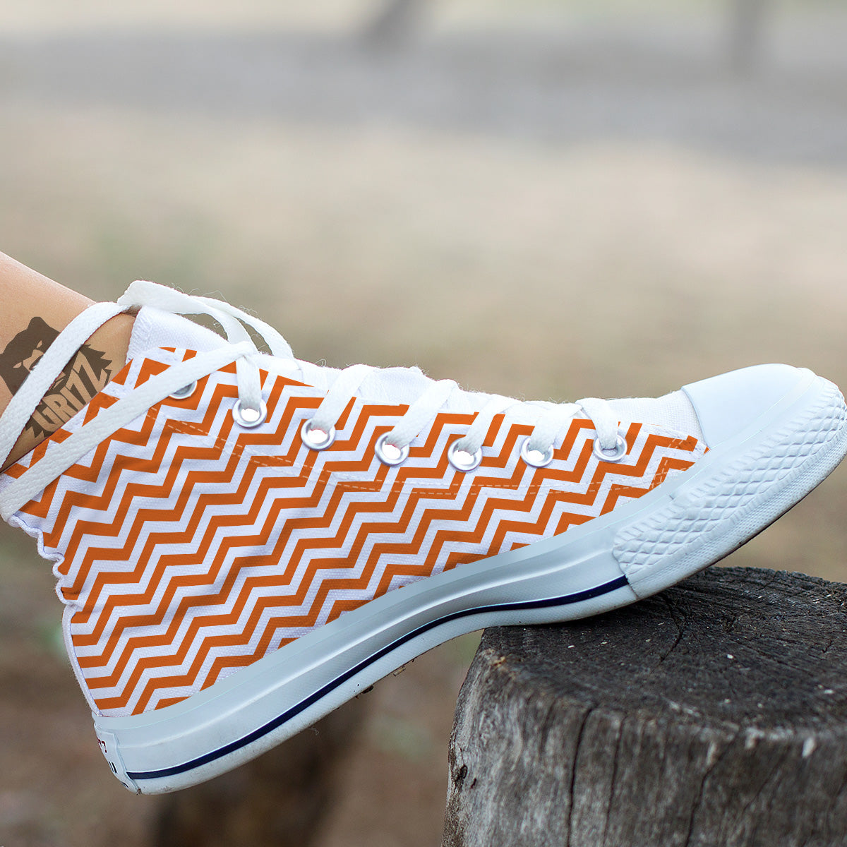 Orange Zigzag Print Pattern White High Top Shoes-grizzshop