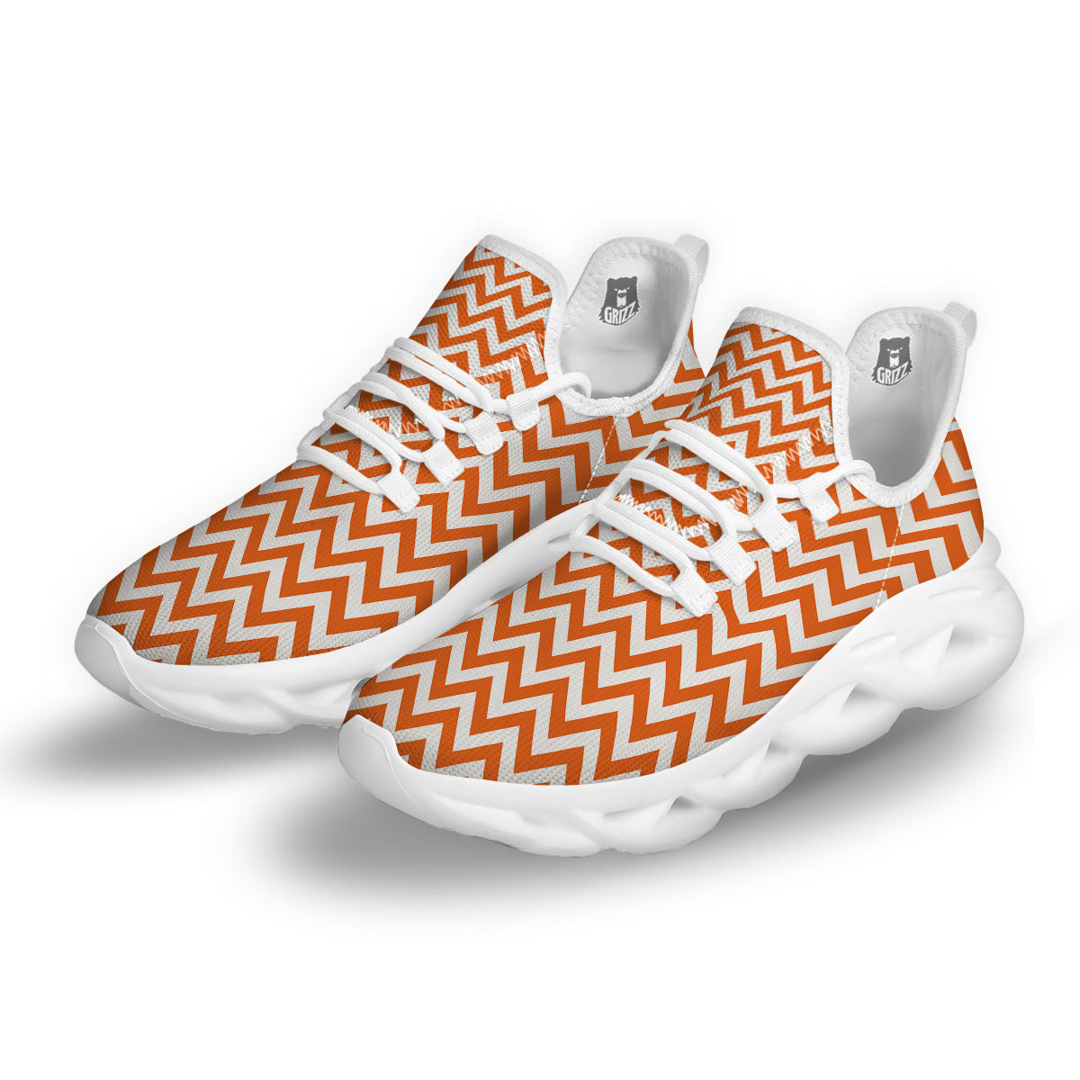 Orange Zigzag Print Pattern White Running Shoes-grizzshop