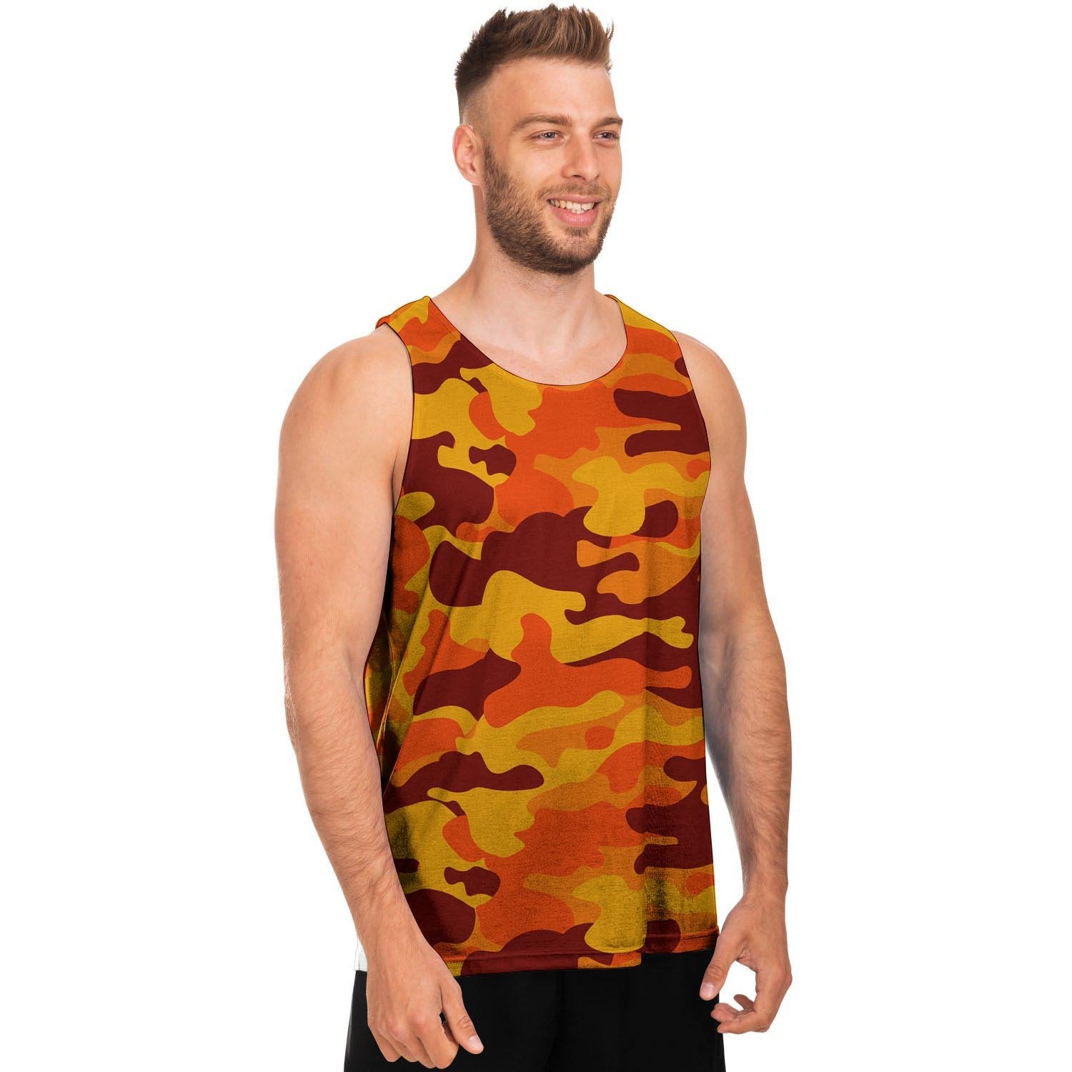 Orange Camo Print Men's Tank Tops-grizzshop