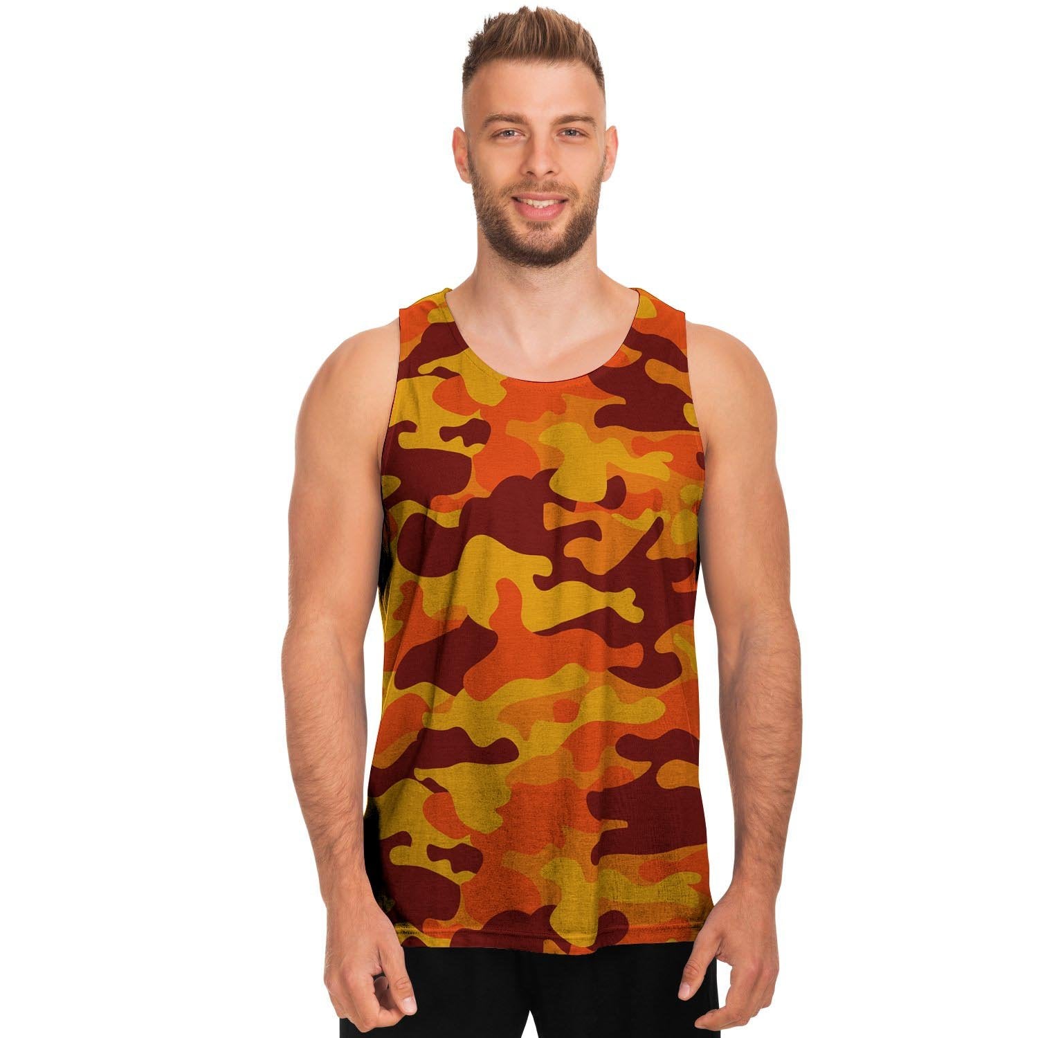 Orange Camo Print Men's Tank Tops-grizzshop