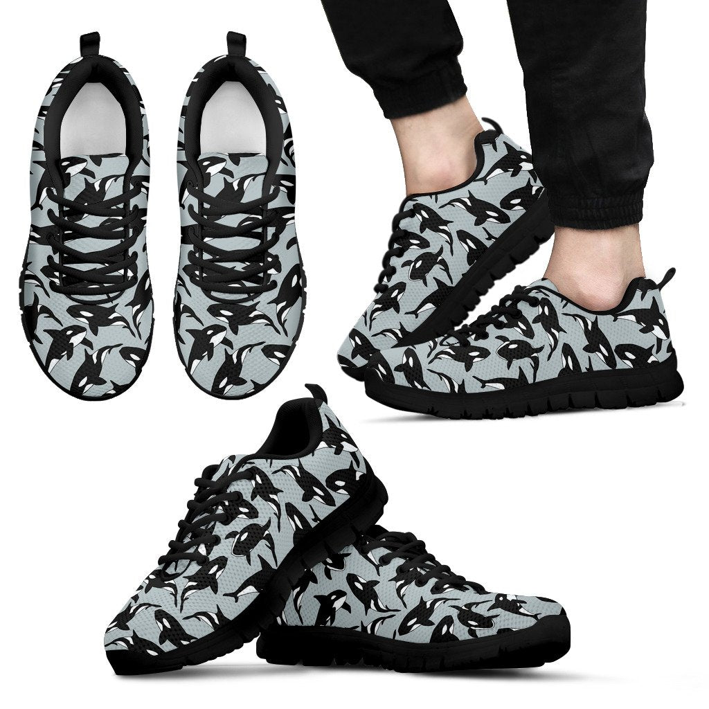 Orca Killer Whale Print Pattern Black Sneaker Shoes For Men Women-grizzshop