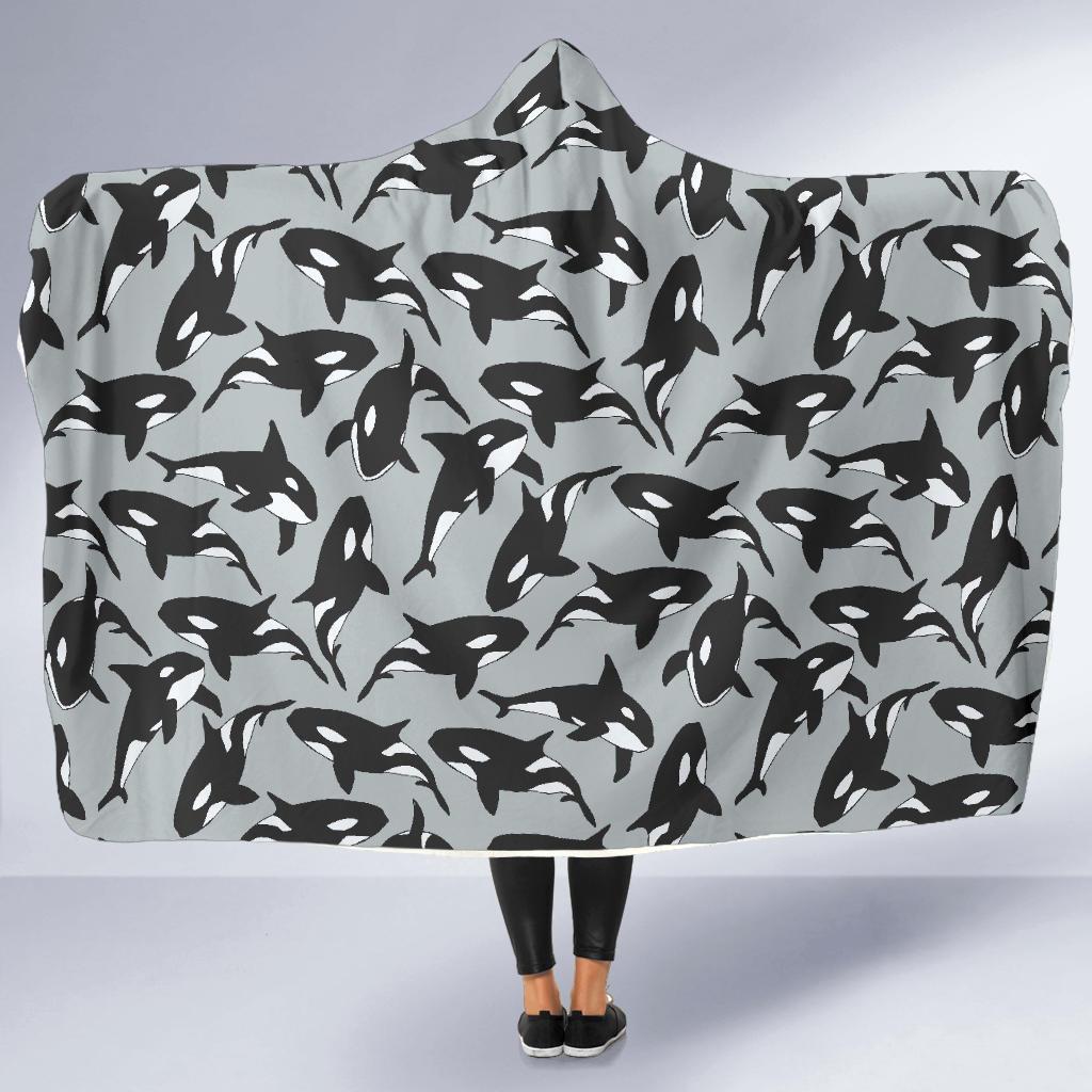 Orca Killer Whale Print Pattern Hooded Blanket-grizzshop