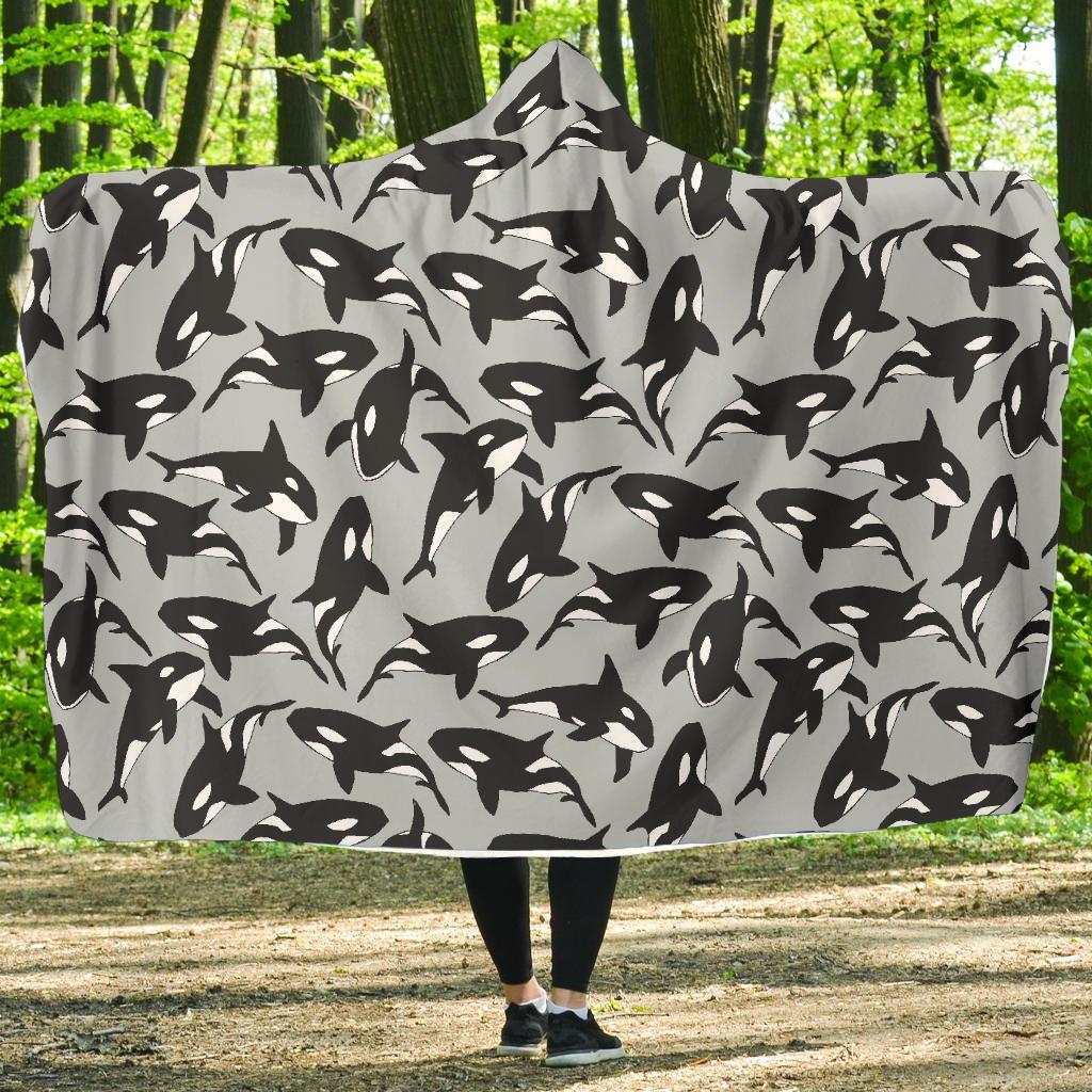 Orca Killer Whale Print Pattern Hooded Blanket-grizzshop