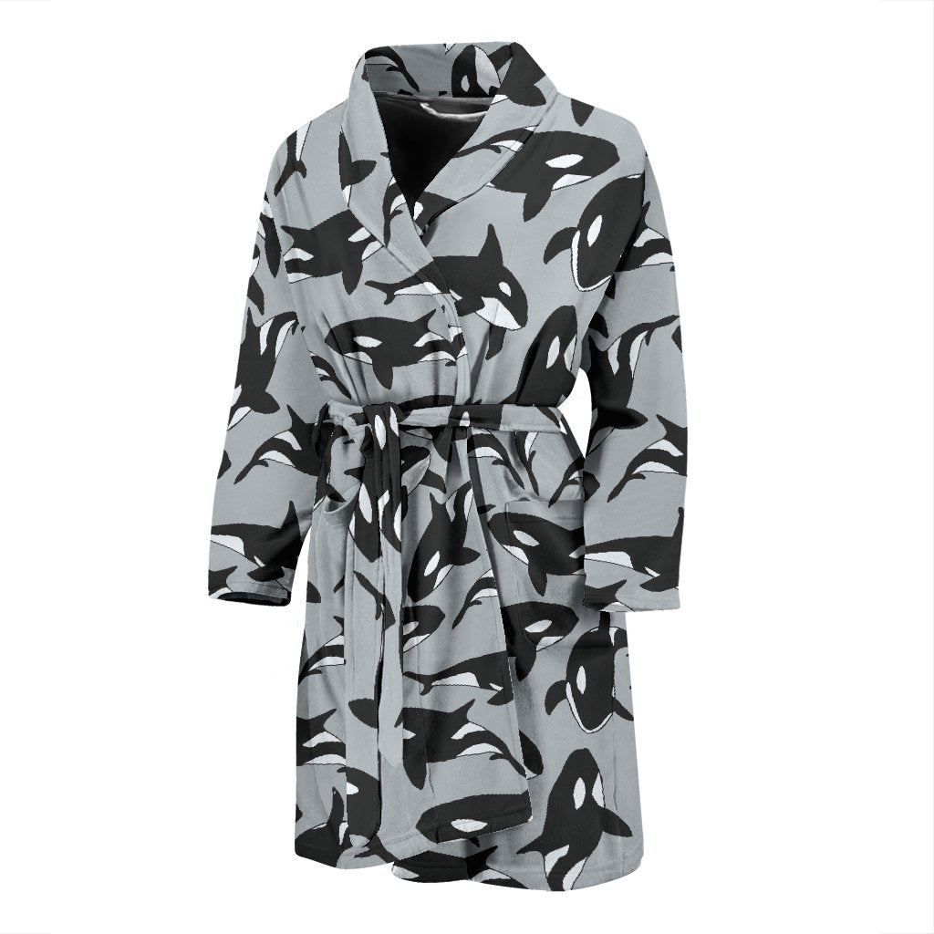 Orca Killer Whale Print Pattern Men Long Robe-grizzshop