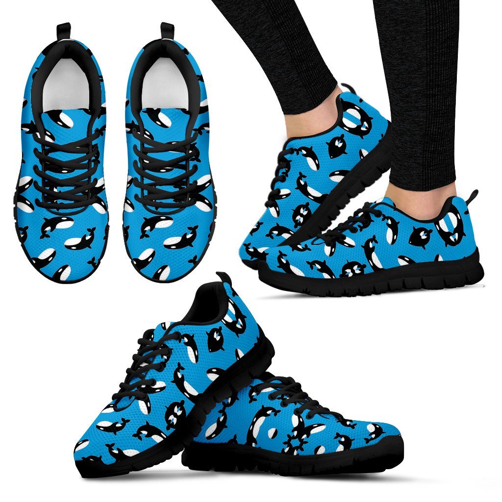 Orca Killer Whale Pattern Print Black Sneaker Shoes For Men Women-grizzshop